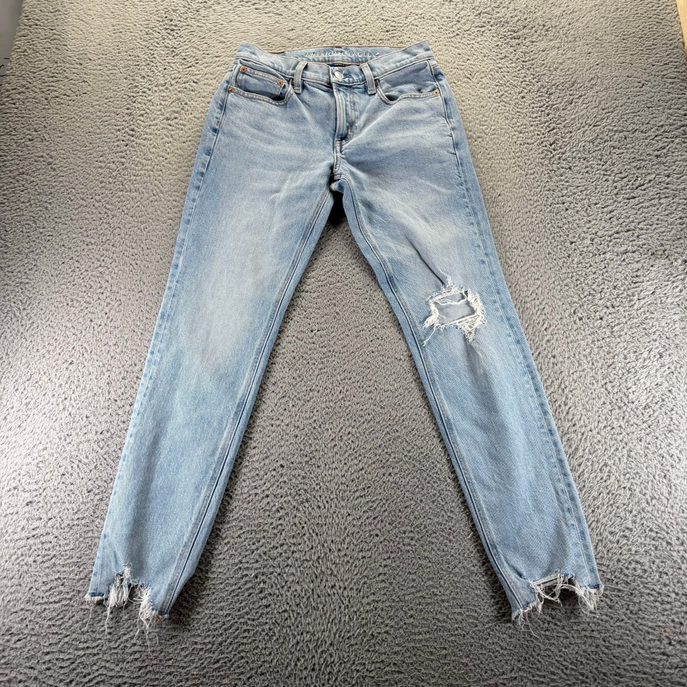 American Eagle Outfitters Jeans Womens 2 Blue Denim Skinny Distressed Stretch